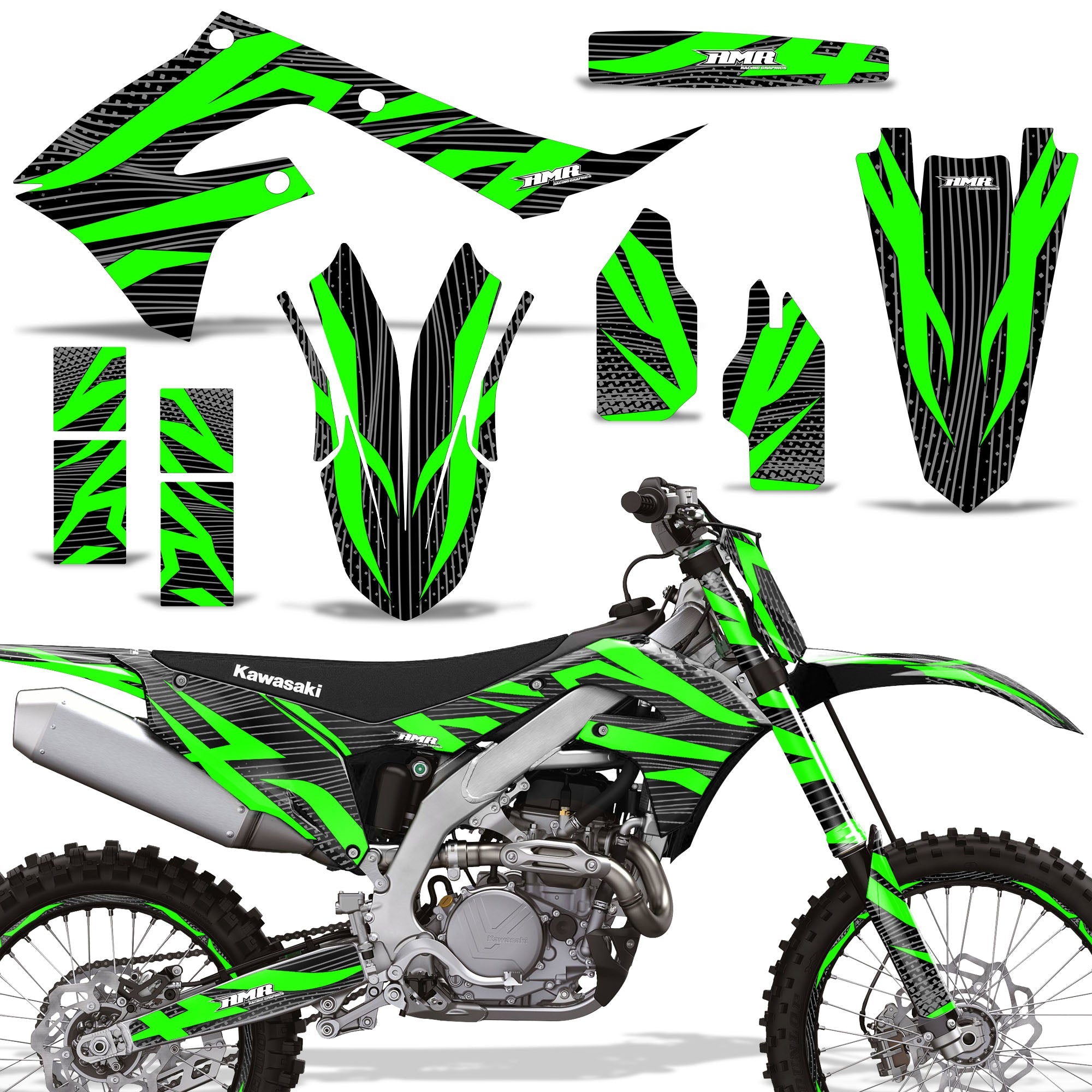 Kawasaki KX250 KX450 motocross full graphics kit decal sticker set green black UV resistant pre-cut 2020-2025